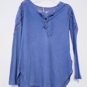 Free People Womens Blouse Purple Long Sleeve